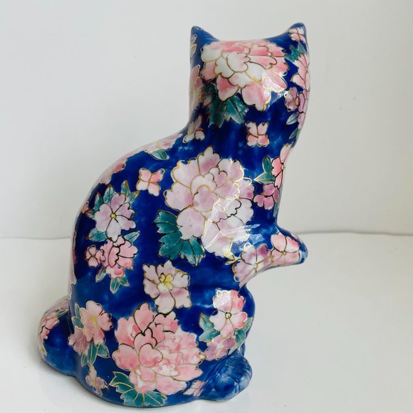 Vintage Hand Painted Porcelain Decorative Blue Sitting Cat Figurine 8” - Picture 7 of 12